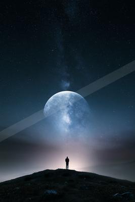 A night sky scene of starry sky, silhouette.