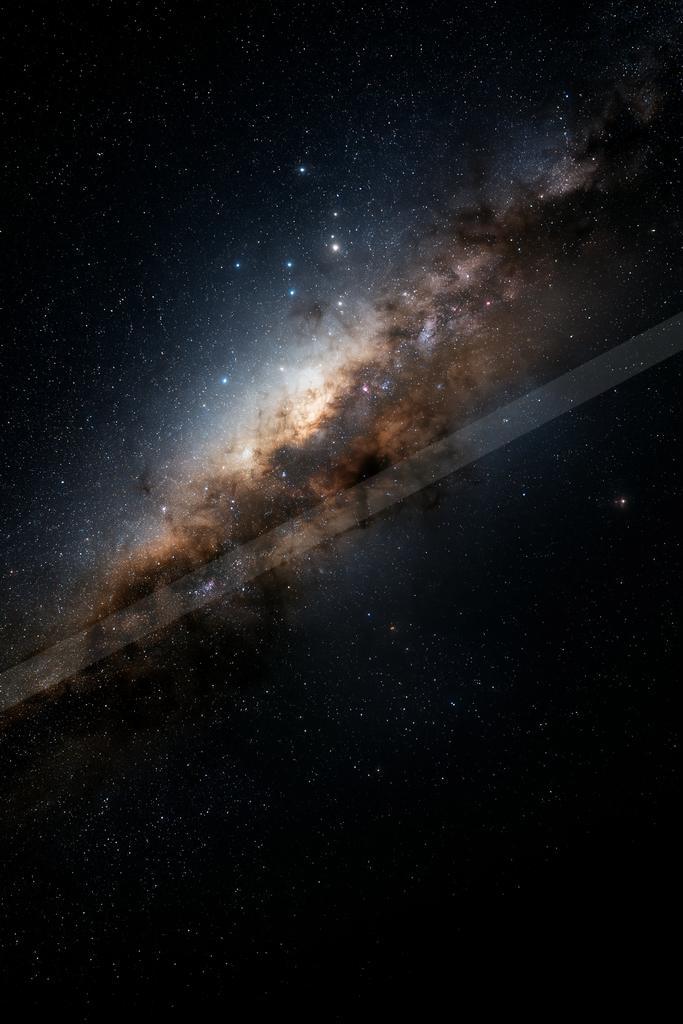 A realistic astrophotograph of the Milky Way galaxy stretching diagonally across a dark night sky filled with countless stars and colorful cosmic dust clouds.