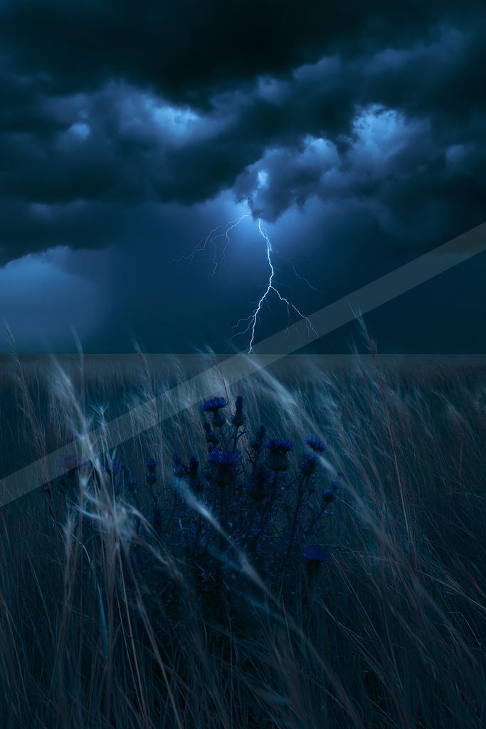 A blue hour sky scene of storm.