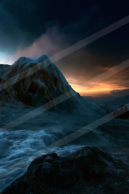 A dramatic high contrast landscape of a mountains.