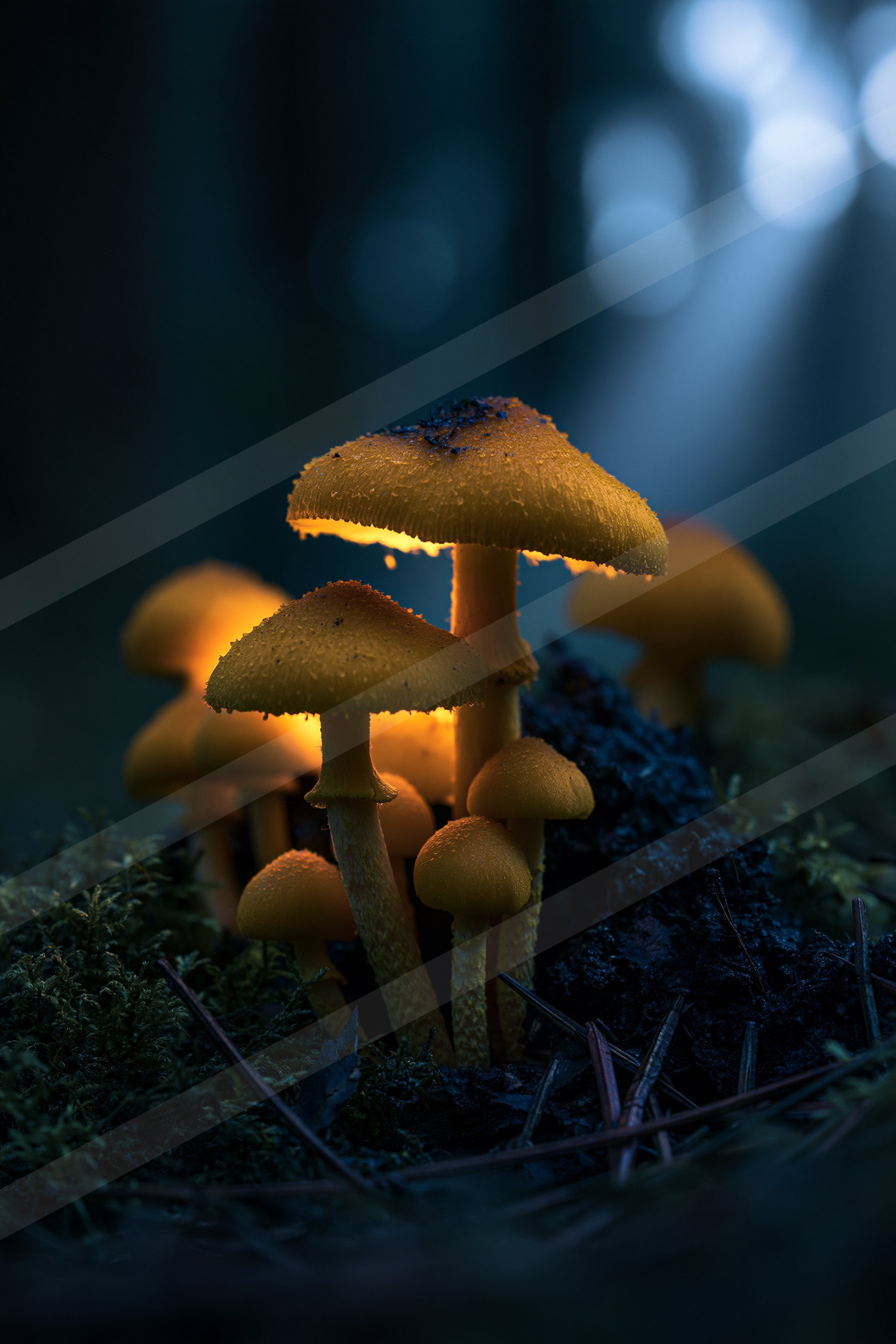 A night macro nature scene of a mushroom.
