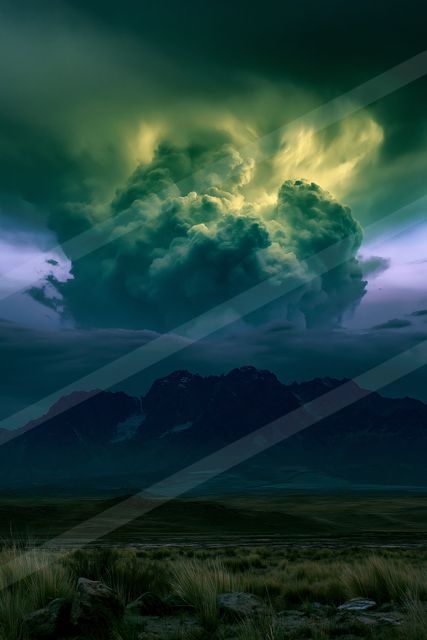 A dramatic panorama sky scene of a storm.