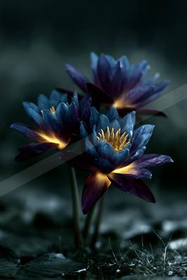 A night nature scene of flowers.