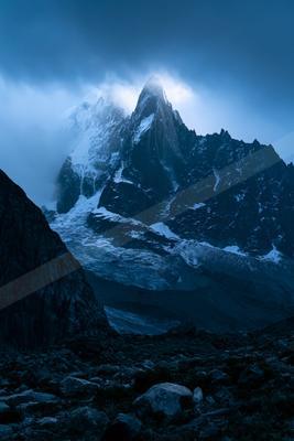 A blue hour landscape of a glacier, ice.