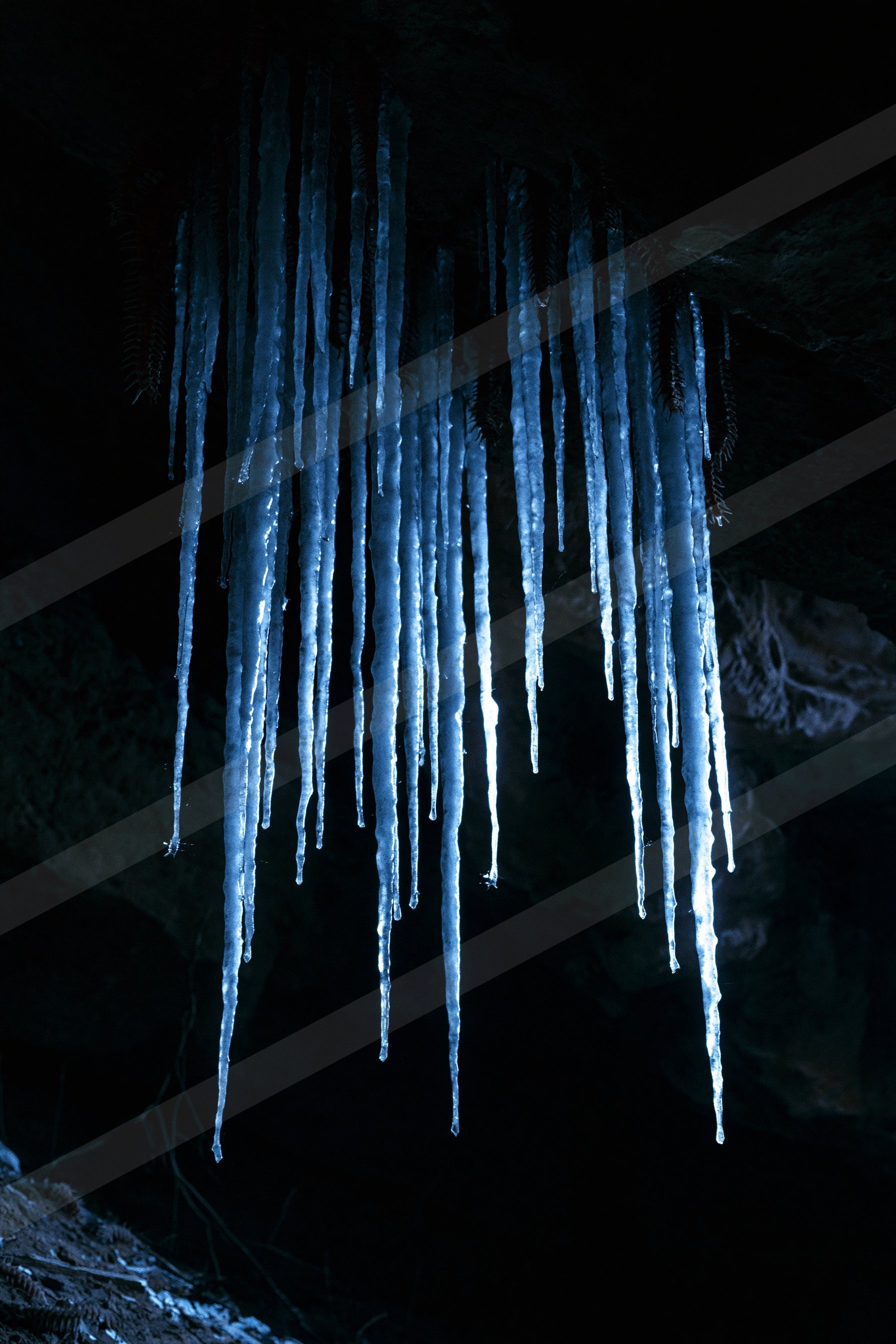An ethereal landscape of a cave, ice.
