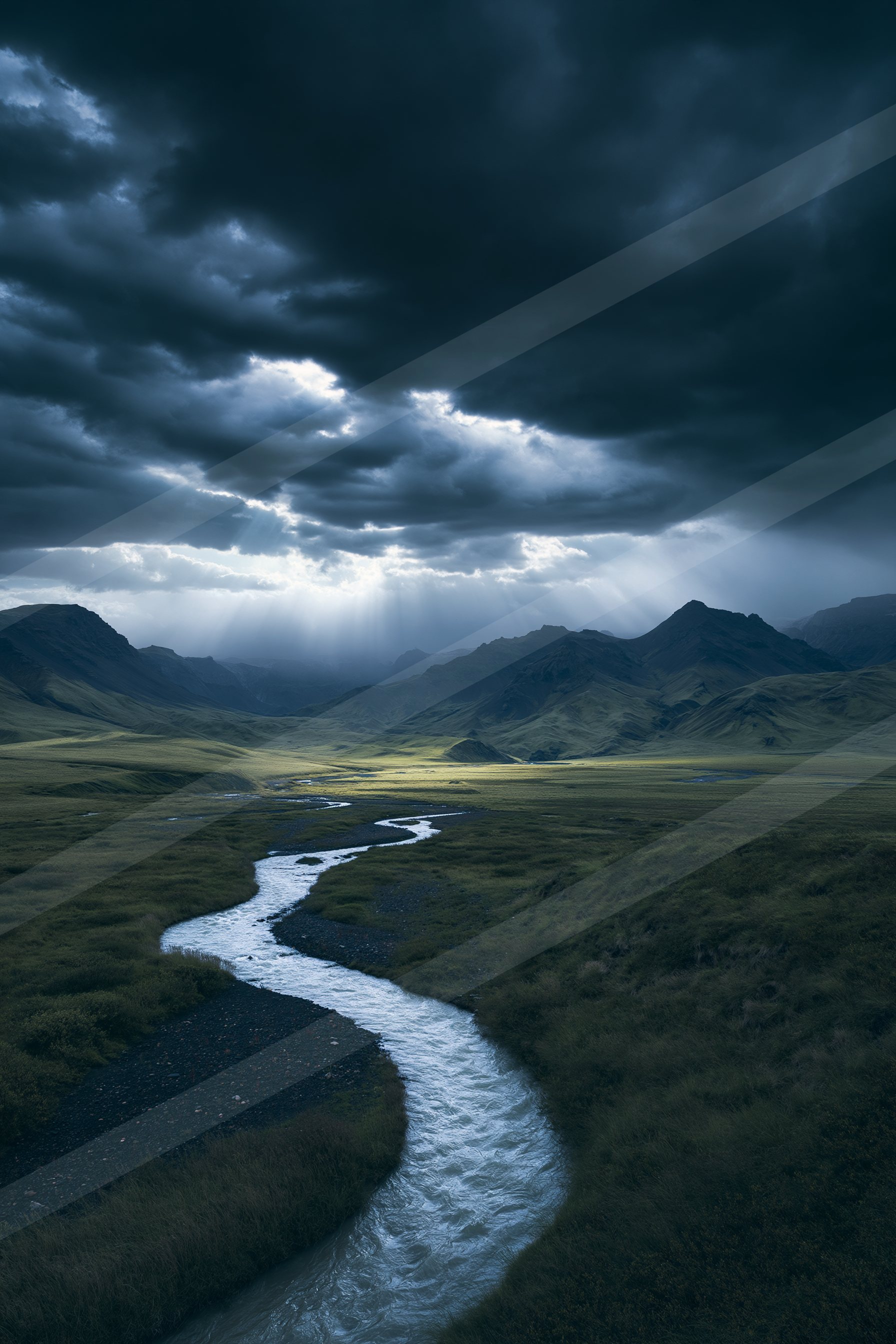 A dramatic long exposure water scene of a river, ripples.