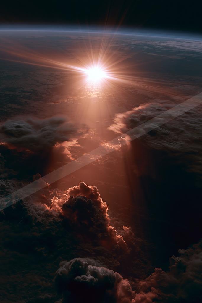 A dramatic sky scene of clouds, sunrise.