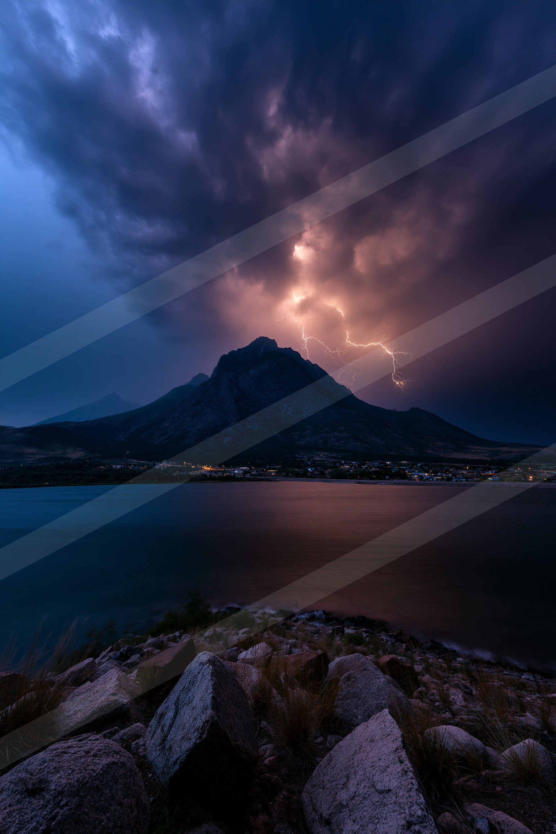 A night long exposure sky scene of a lightning.