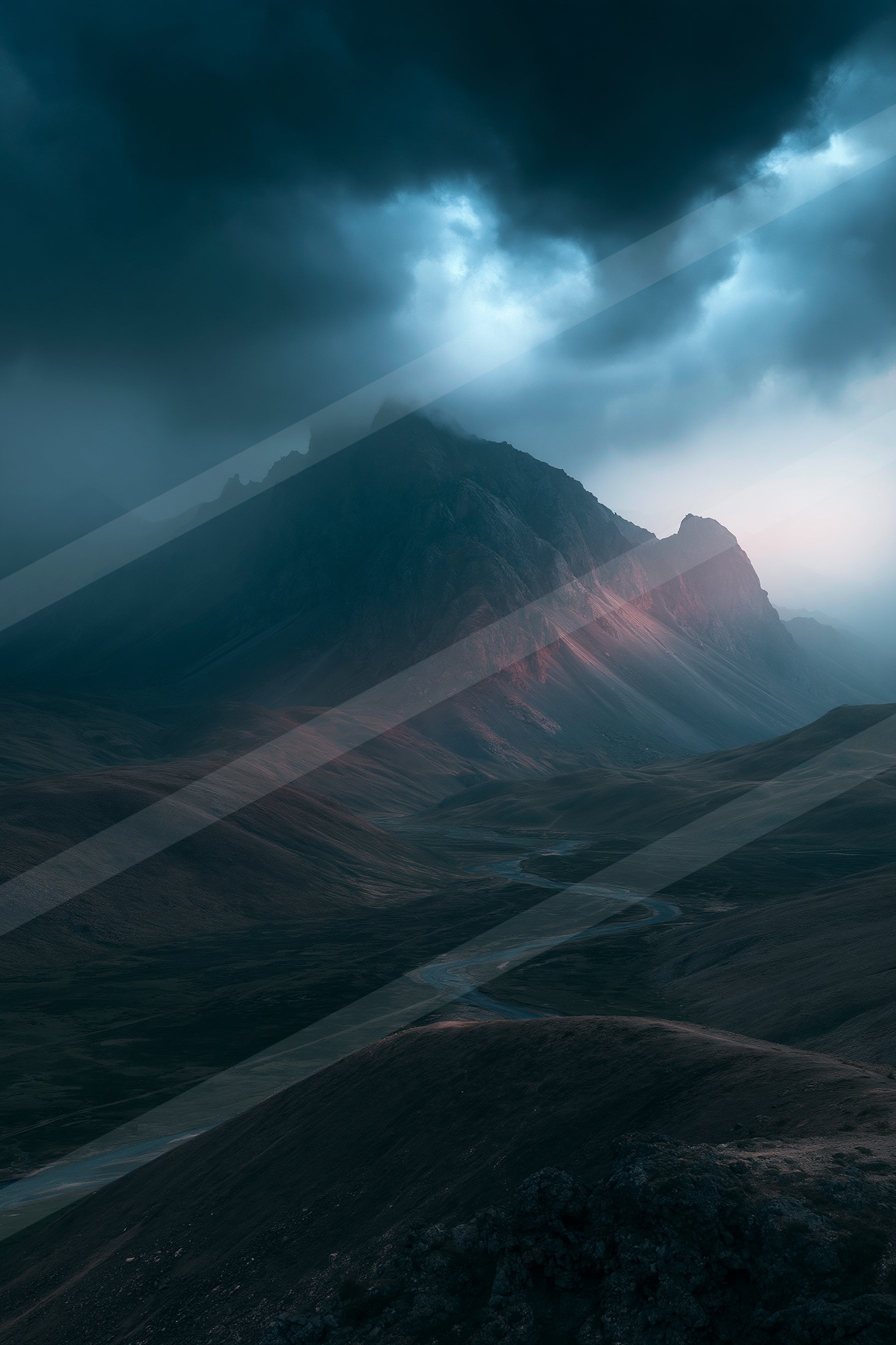 A mysterious long exposure landscape of a mountains, fog.