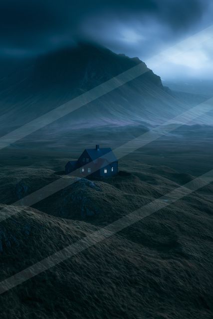 A night landscape of a sand dune, fog.