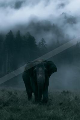 A black-toned moody photograph of tusker, indian elephant, african elephant.