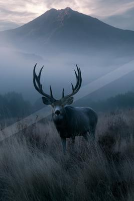 A moody wildlife photo of wildlife, fog.