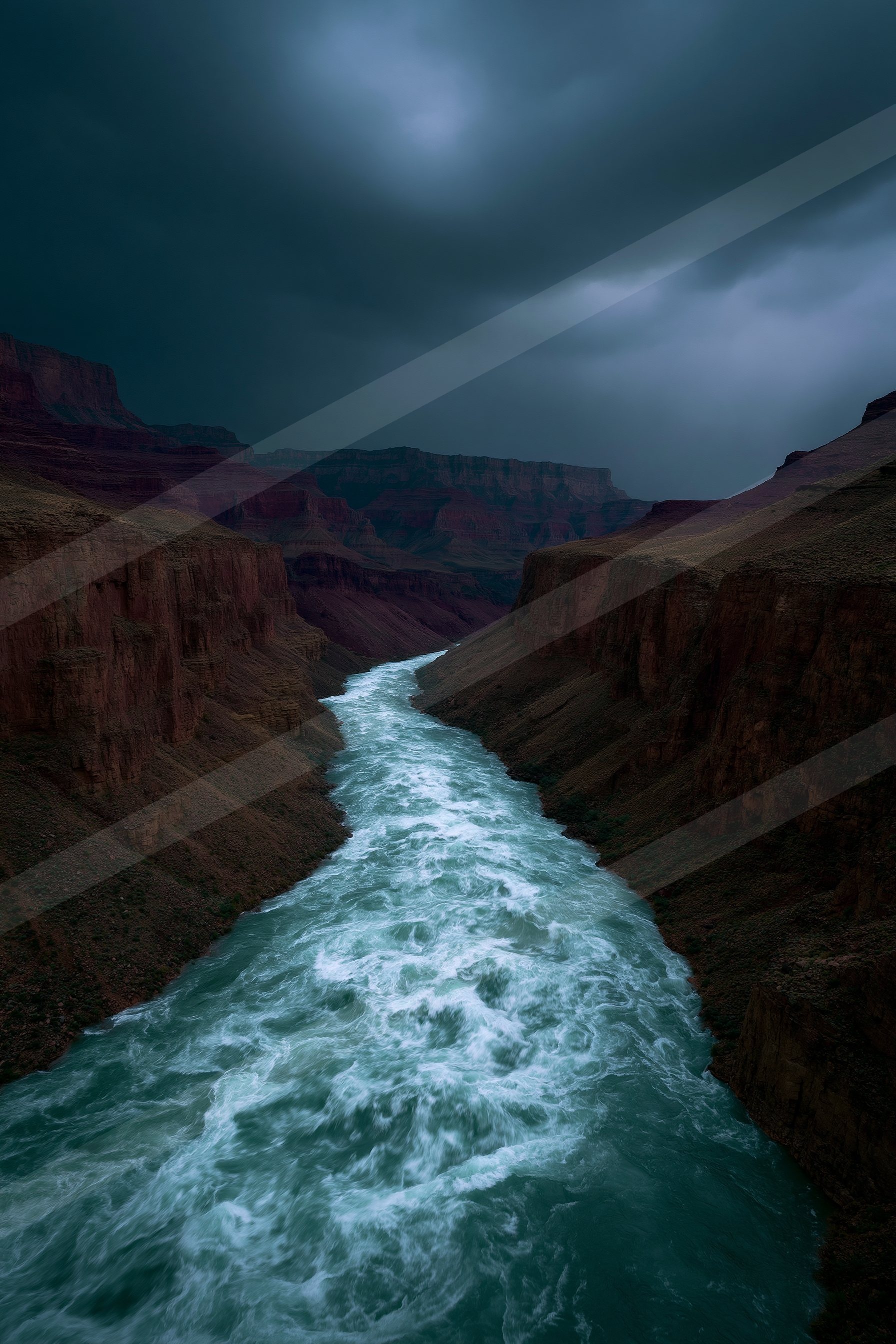 A dramatic long exposure water scene of a river, ripples.