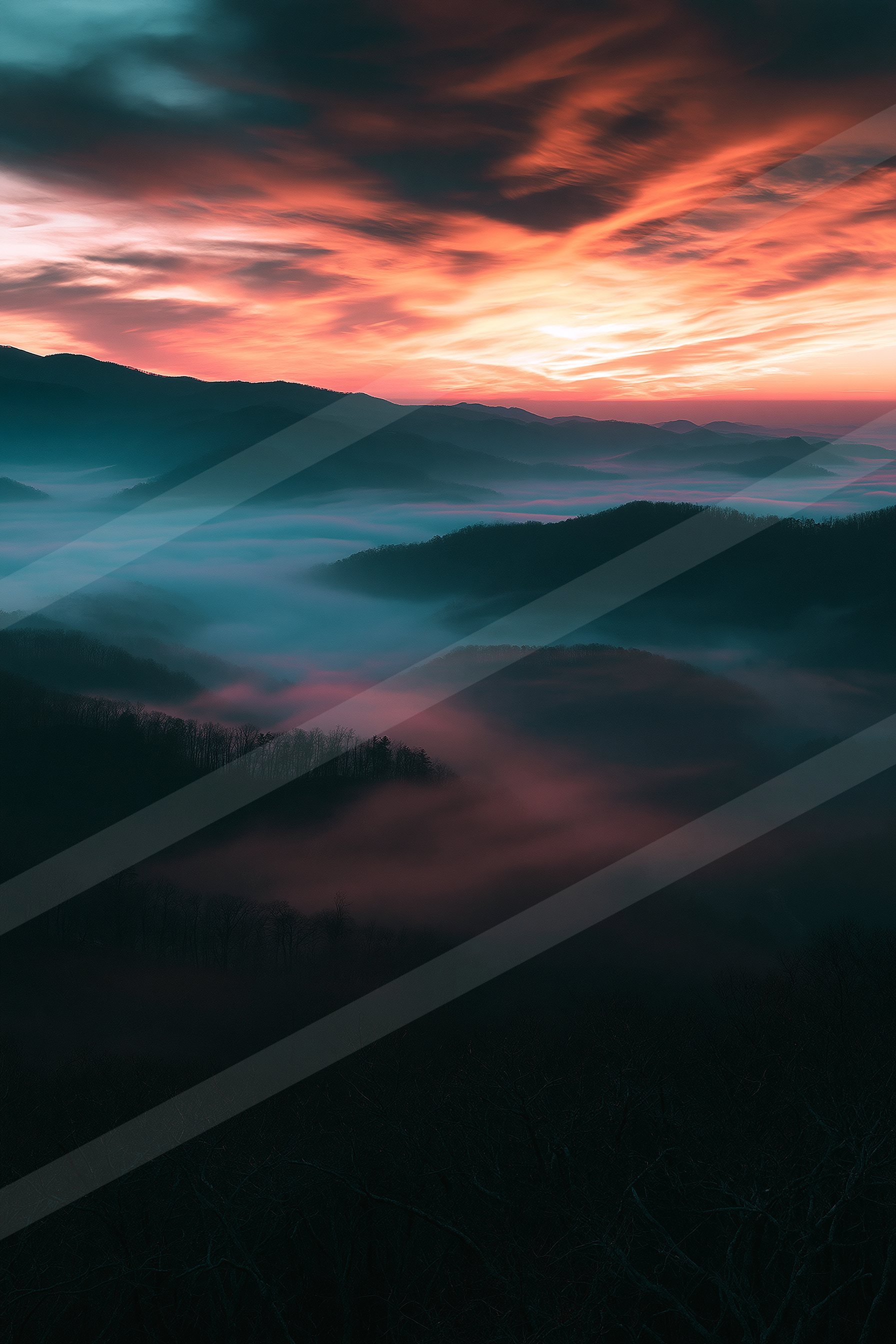 A serene panorama sky scene of a sunrise, fog.
