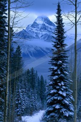 A moody landscape of mountains.
