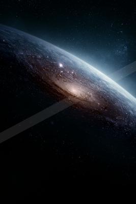 A night sky scene of planet, galaxy.