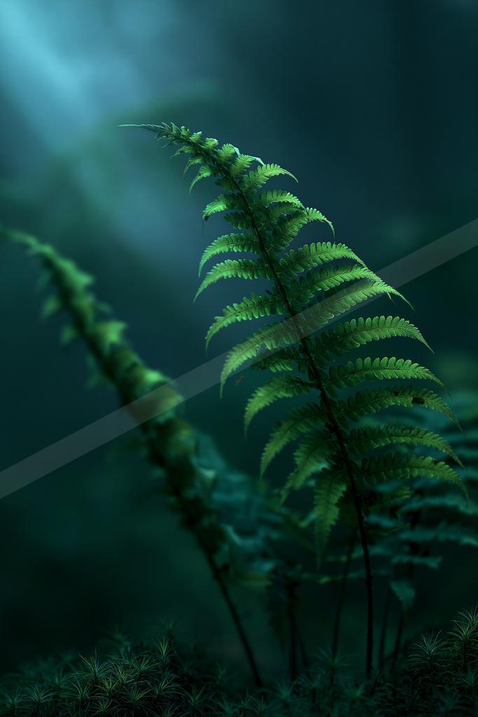 A moody nature scene of plants, forest.