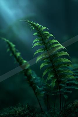 A moody nature scene of plants, forest.