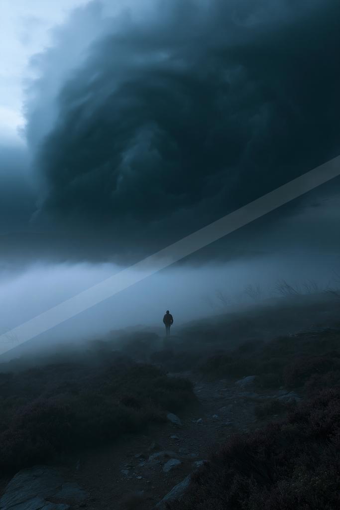 A mysterious sky scene of a storm, fog.