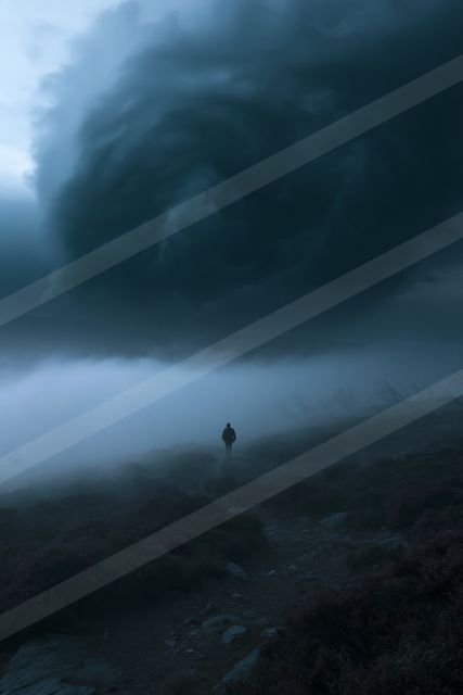 A mysterious sky scene of a storm, fog.