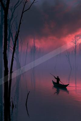 A serene water scene of lake.