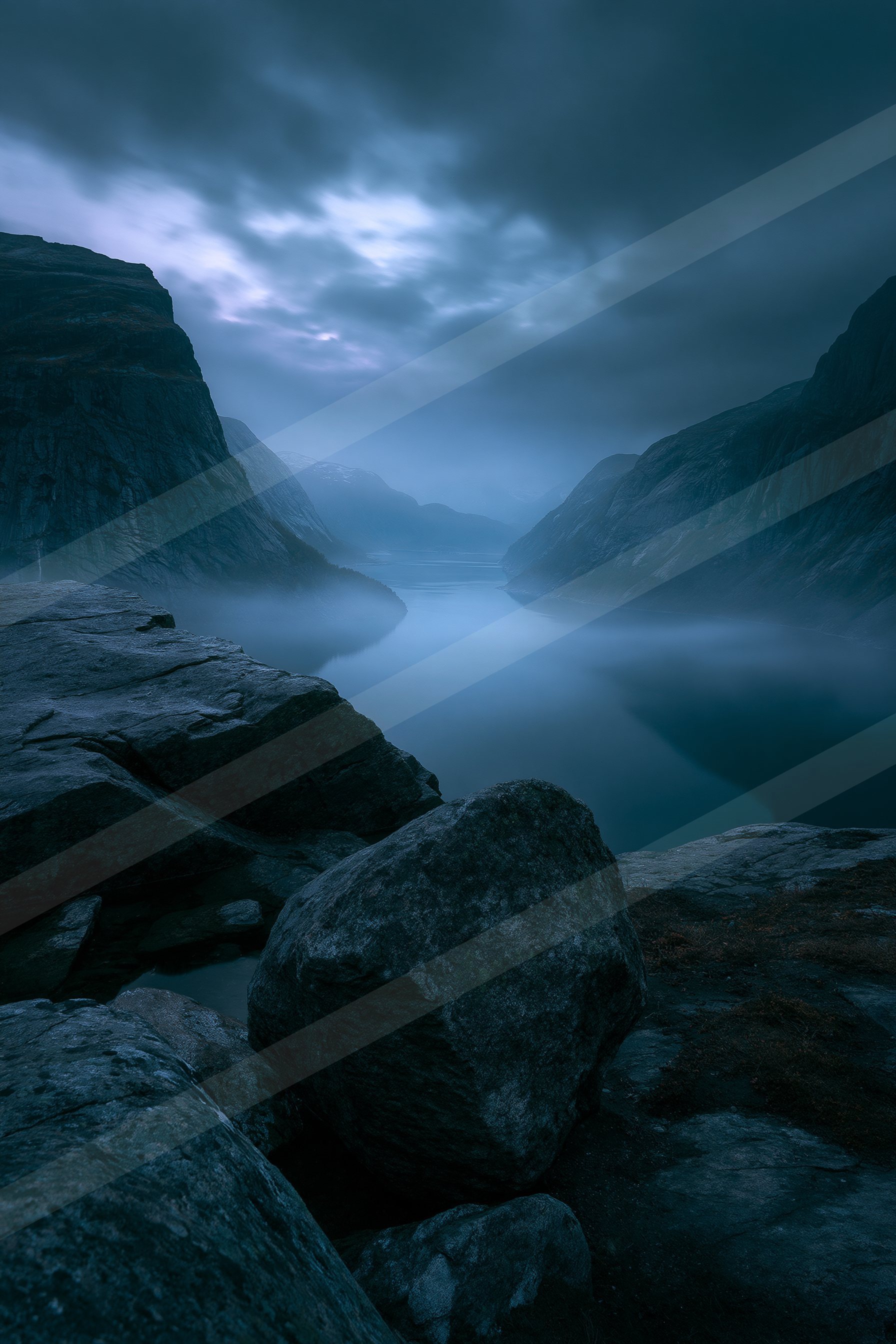 A mysterious long exposure landscape of a plateau, fog.