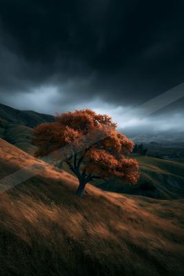 A dramatic nature scene of trees.