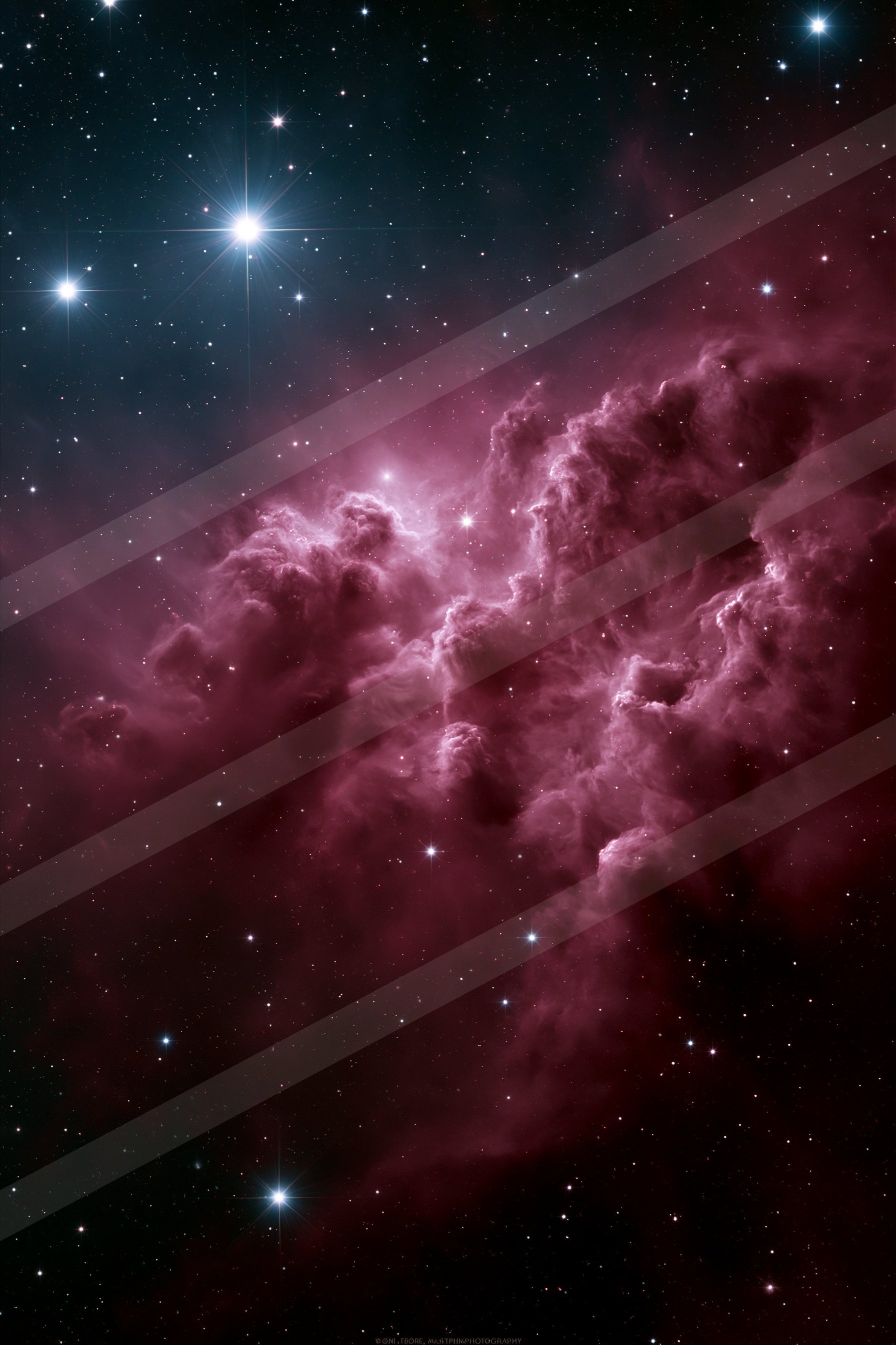 A stunning cosmic scene featuring a vibrant red nebula illuminated by bright stars against the dark backdrop of space.
