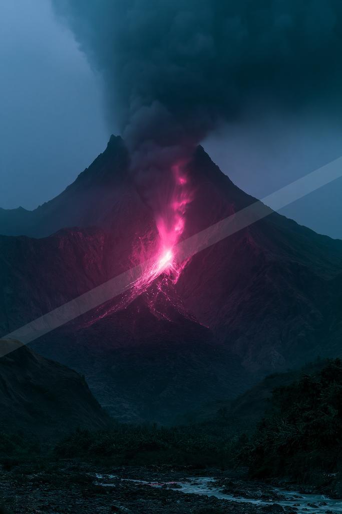 A moody landscape of mountains.