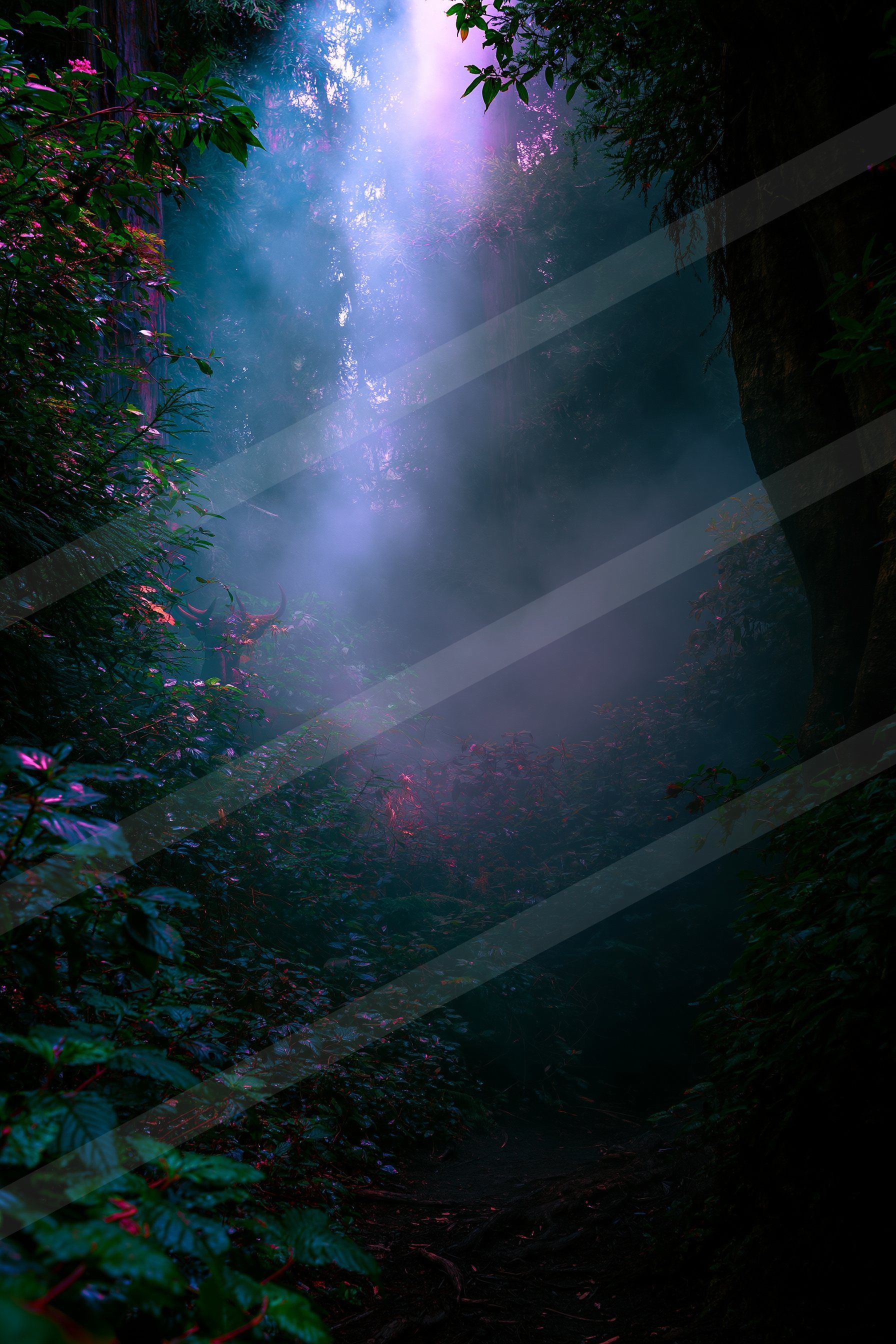 An ethereal long exposure nature scene of a forest, fog.