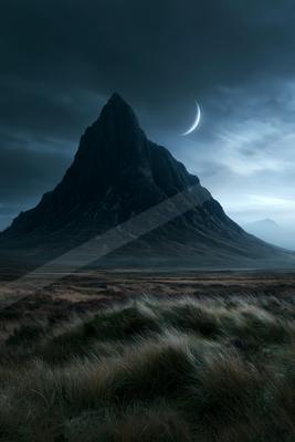 A night landscape of mountains.
