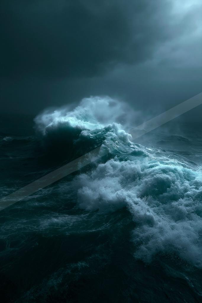 A dramatic water scene of ocean, storm.