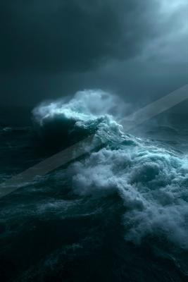 A dramatic water scene of ocean, storm.