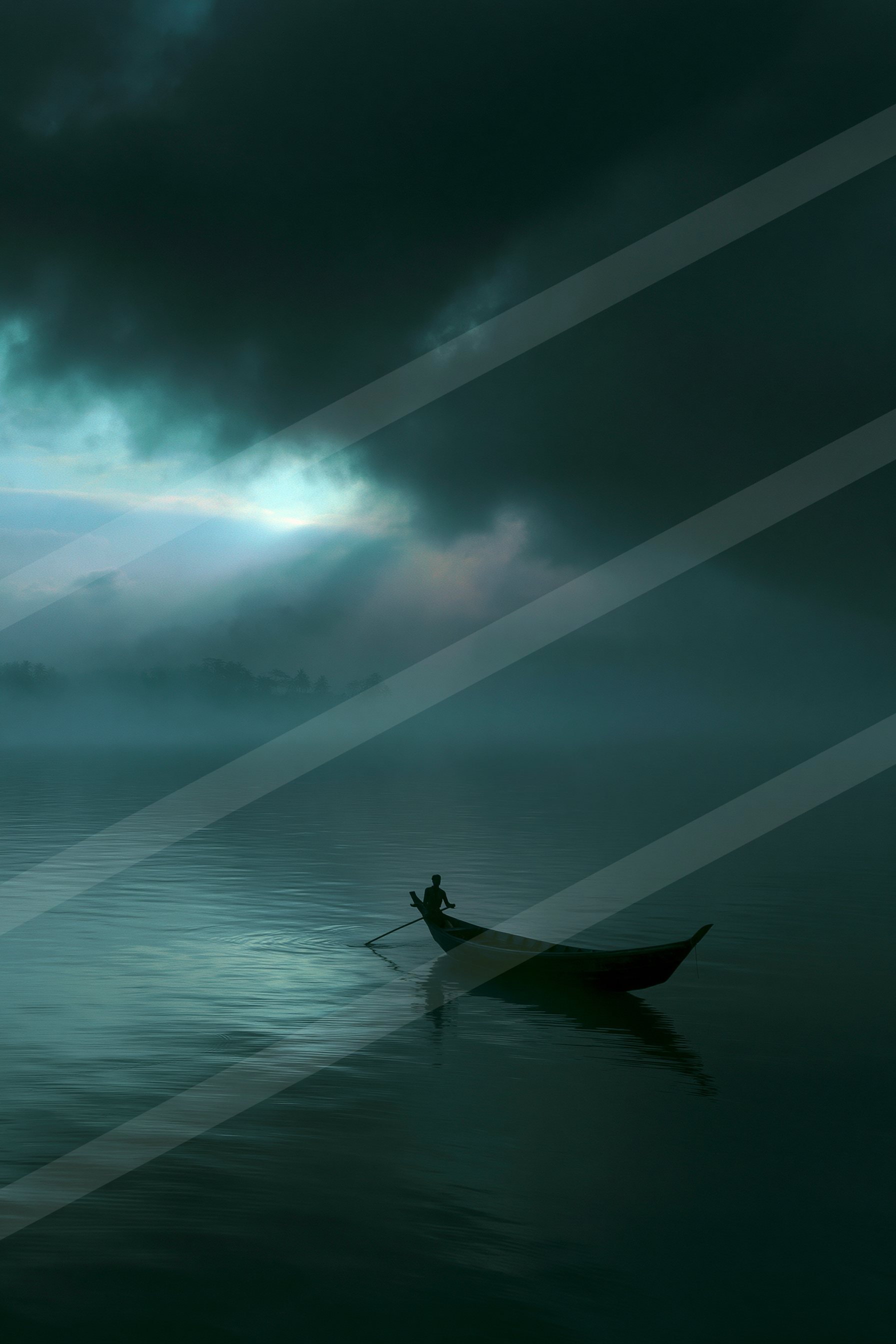 A mysterious water scene of an ocean, reflection.