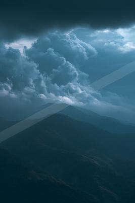 A night high contrast sky scene of a clouds, dust.