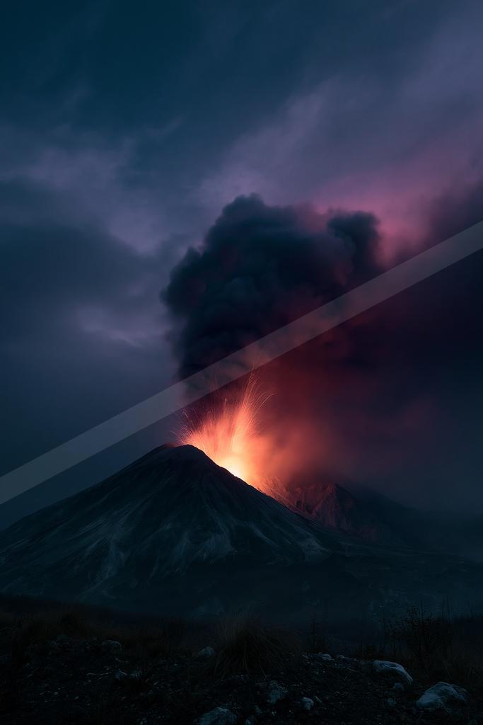 A moody landscape of mountains.