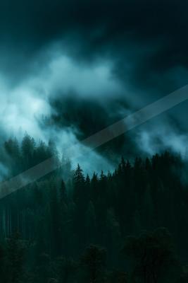 A green-toned moody photograph of alp, lakeside, geyser.