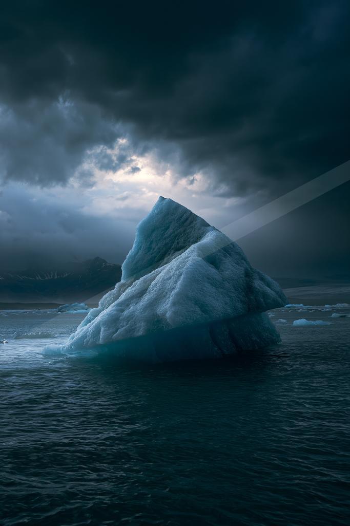 A blue hour water scene of ocean.