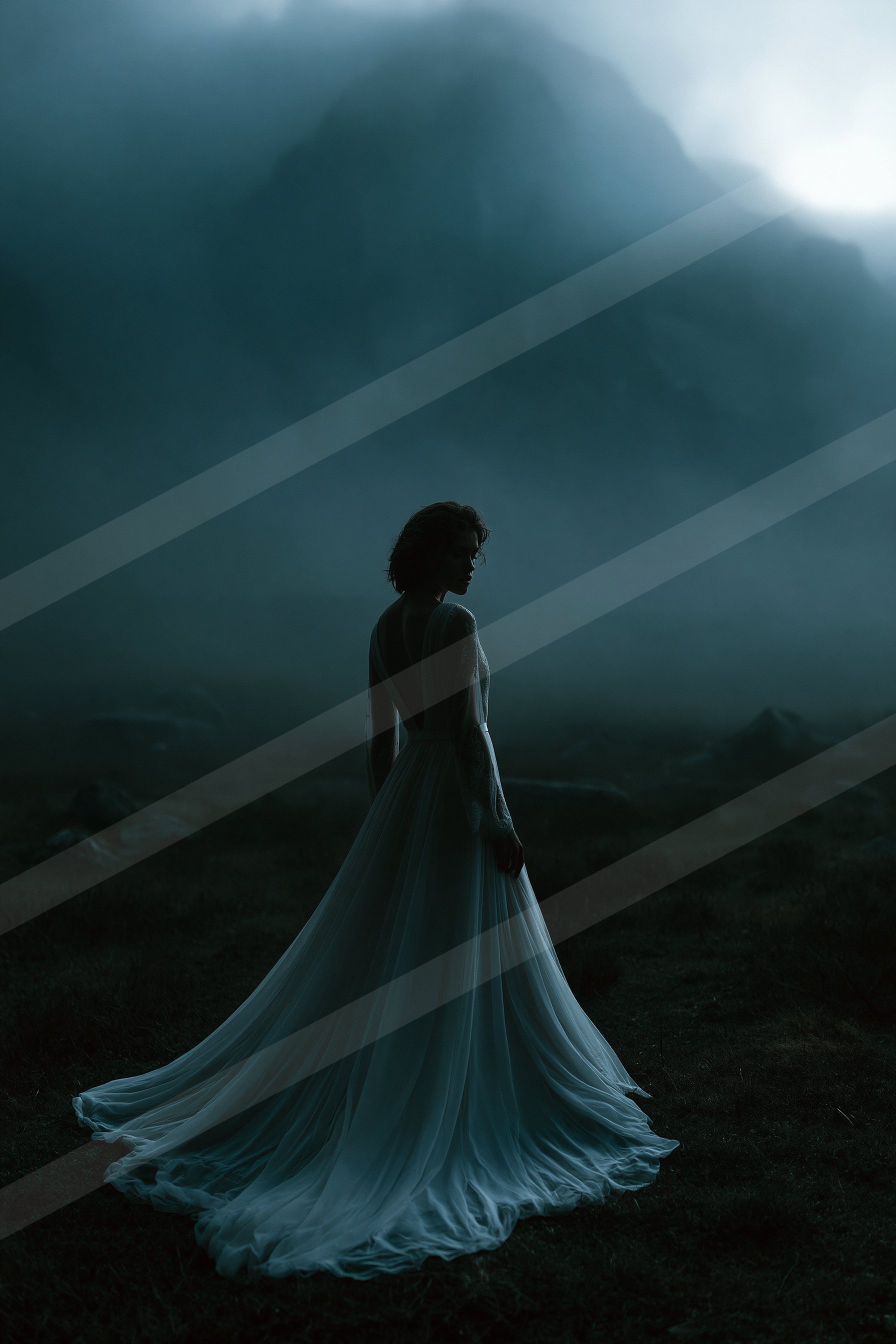 A mysterious double exposure sky scene of a storm, silhouette.