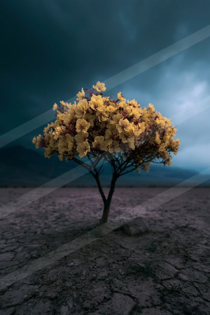 A dramatic high contrast nature scene of a maple tree, dust.