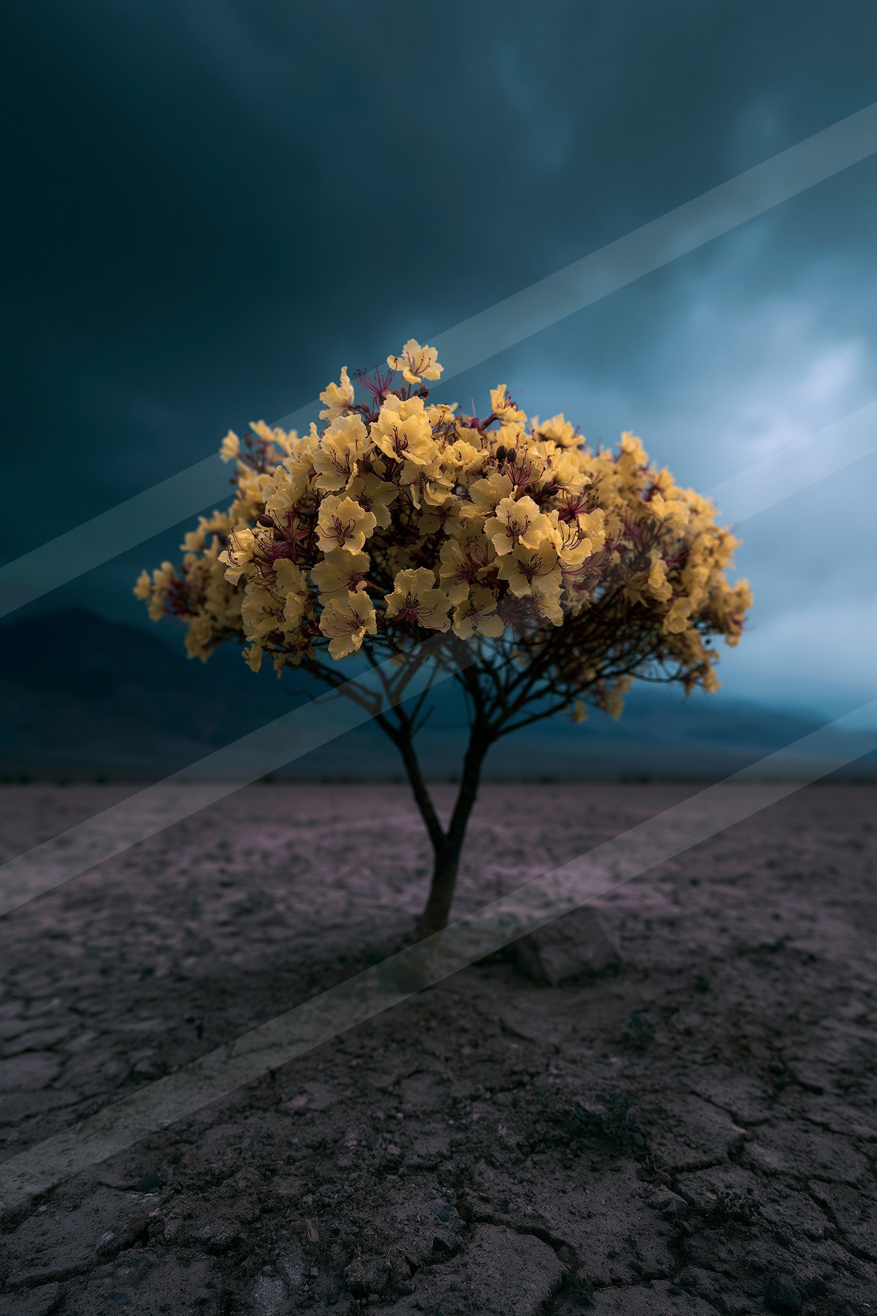 A dramatic high contrast nature scene of a maple tree, dust.