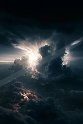 A moody sky scene of clouds, storm.
