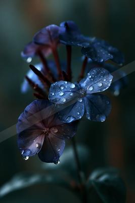 A blue hour macro nature scene of flowers.