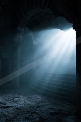 A night architecture photo of bridge, fog.