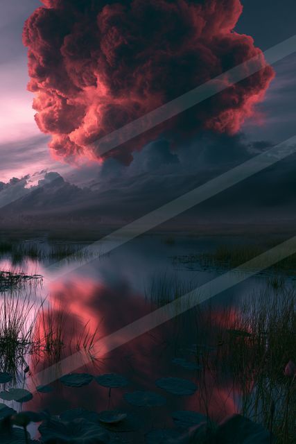A dramatic sky scene of a clouds, reflection.