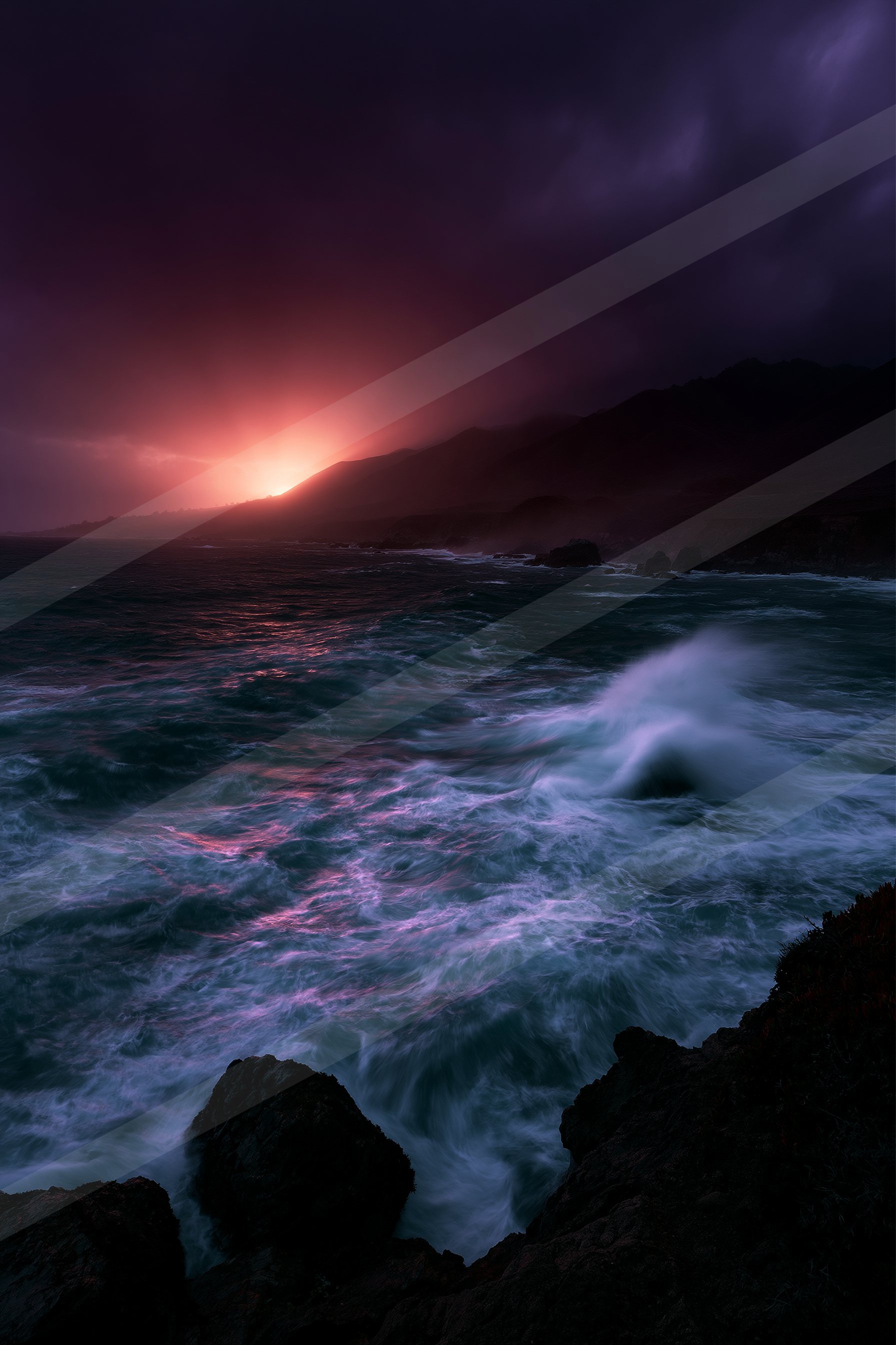A dramatic long exposure water scene of an ocean.
