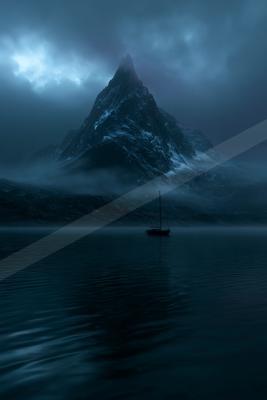 A mysterious landscape of a mountains, fog.