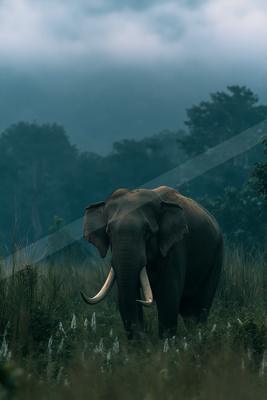A black-toned moody photograph of tusker, indian elephant, african elephant.