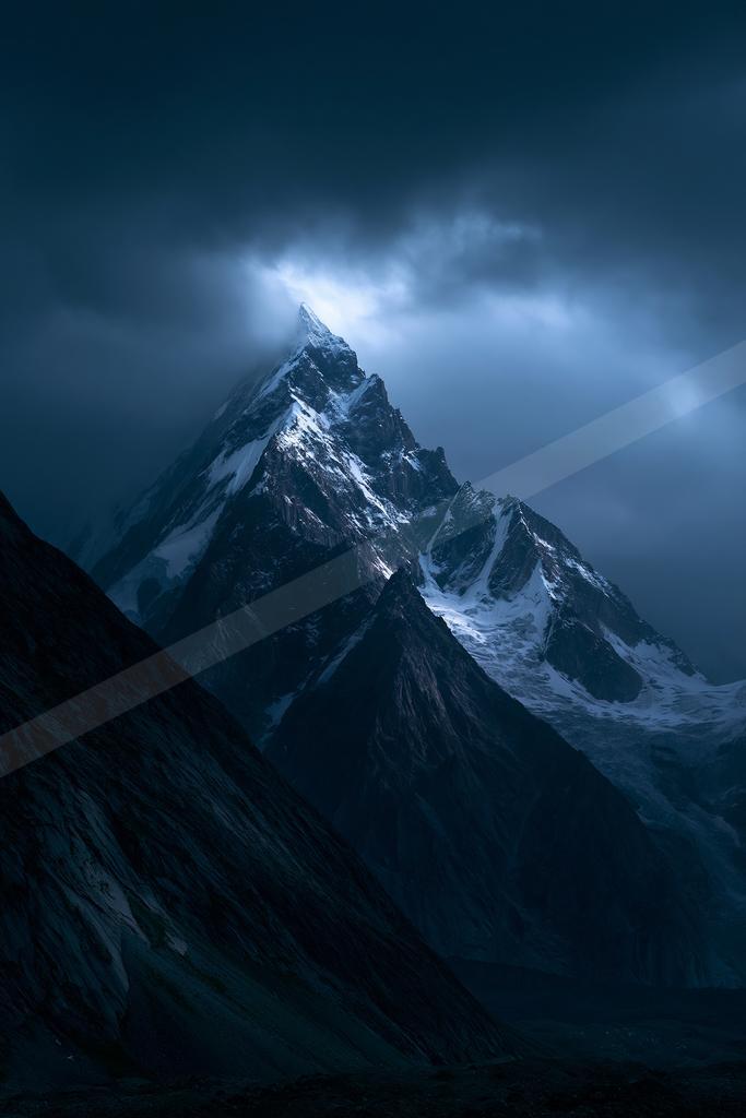 A moody landscape of mountains.