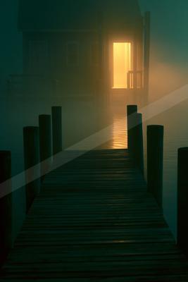 A golden hour architecture photo of bridge, lake.
